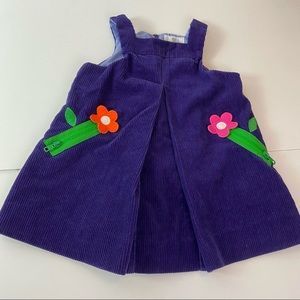 Vintage Florence Eiseman 3T Toddler Girl Purple Floral Zip Corduroy Jumper Dress